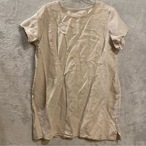 LL Bean Shirt Dress Women’s 20W-Pet Beige Linen Crewneck Pullover Short Sleeve